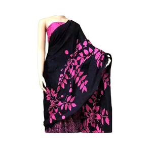 Purple & Black Colour Bathik Saree - SOL013