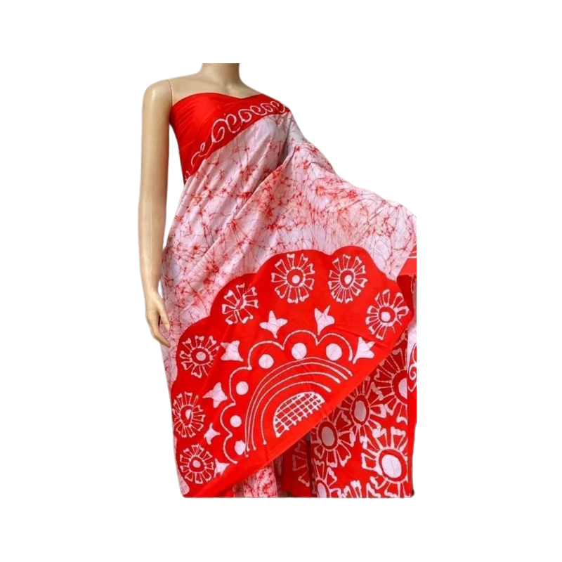 Red & White Colour Bathik Saree - SOL010