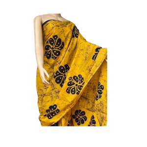 Yellow & Black Colour Bathik Saree - SOL011