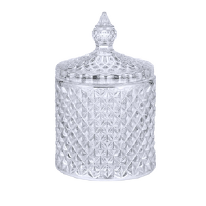 Glass Storage Jar With Lid Diamond Cut Design