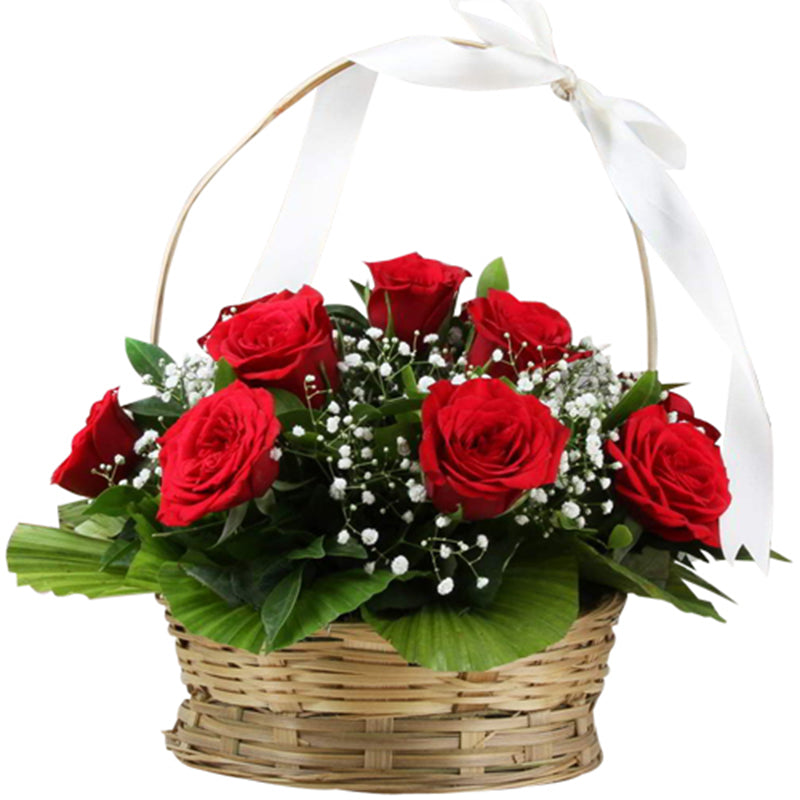 Red Rose with Cane Basket