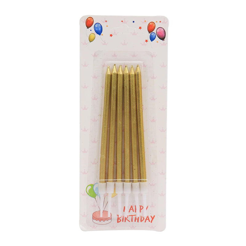6 Pcs Tall Cake Candles - Gold