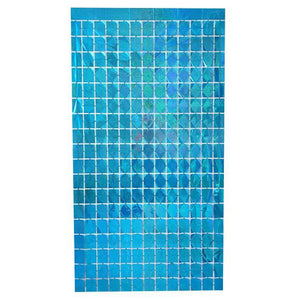 Square Box Shaped Foil Fringe Curtain -Blue