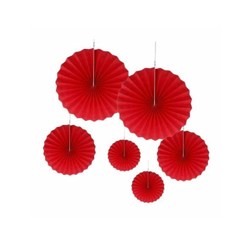 6Pcs Paper Fan Flowers Set - Red