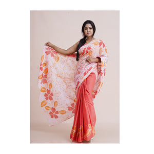 Peach Colour & White Mix Batik Saree