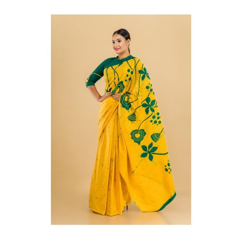 Yellow & Green Colour Batik Saree - SOL009