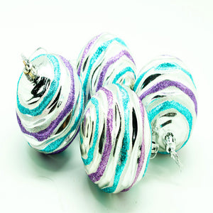 Two Toned Christmas Baubles with Glitter - Blue Set of 4