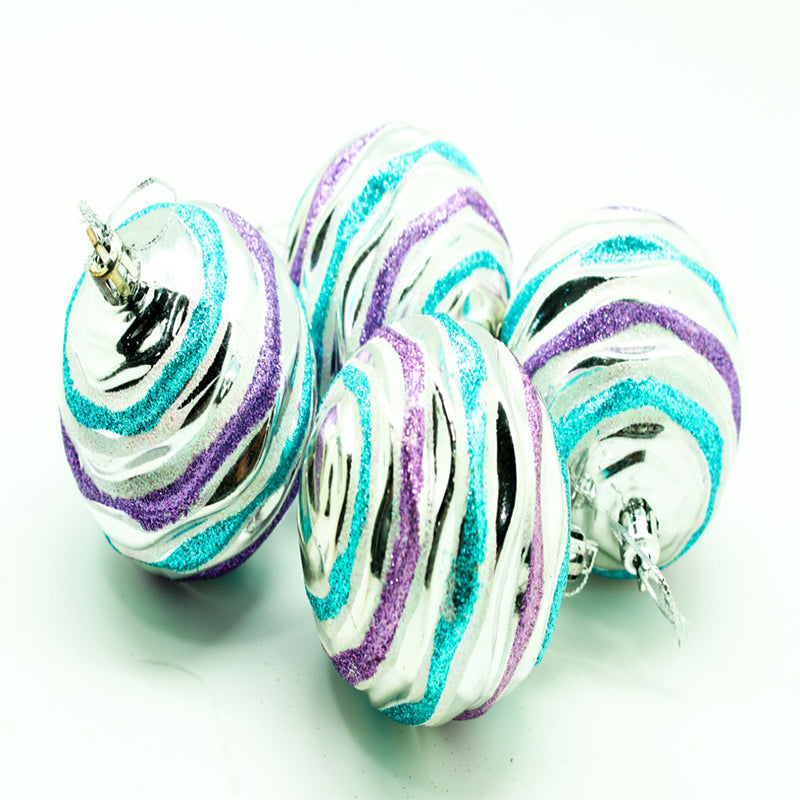 Two Toned Christmas Baubles with Glitter - Blue Set of 4