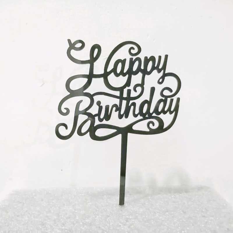 Happy Birthday Acrylic Cake Topper Black