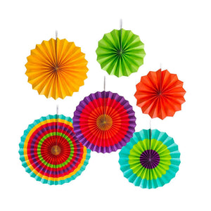 6Pcs Paper Fan Flowers Set - Multicolor