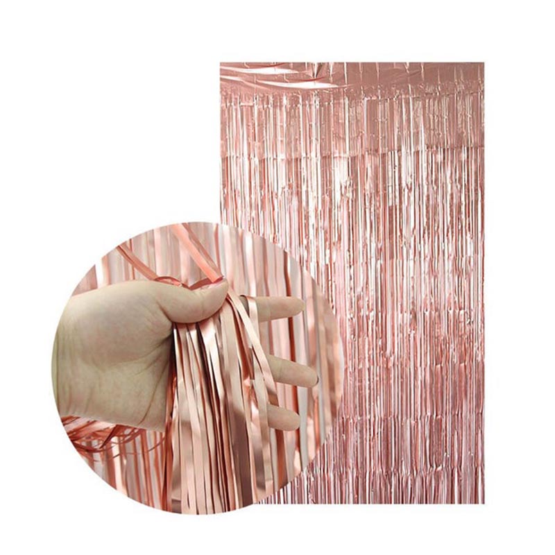 2m x 1m Metallic Foil Fringe Curtain - Rose Gold